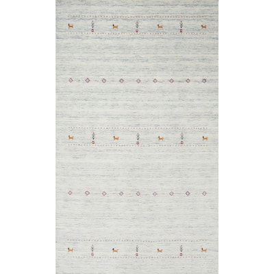 Hand Knotted Oriental 100% Wool Carpet Tribal Animal Pictorial Beige & Ivories Gabbeh Area Rug - 7' 9'' X 4' 11''