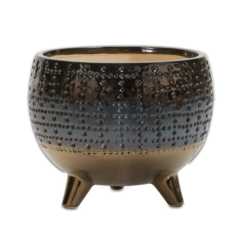 HomeRoots Antiqued Bronze And Pewter Clay 7 Ounce Geometric Pot Planter - 6.50 in. x 6.00 in. x 6.50 in.