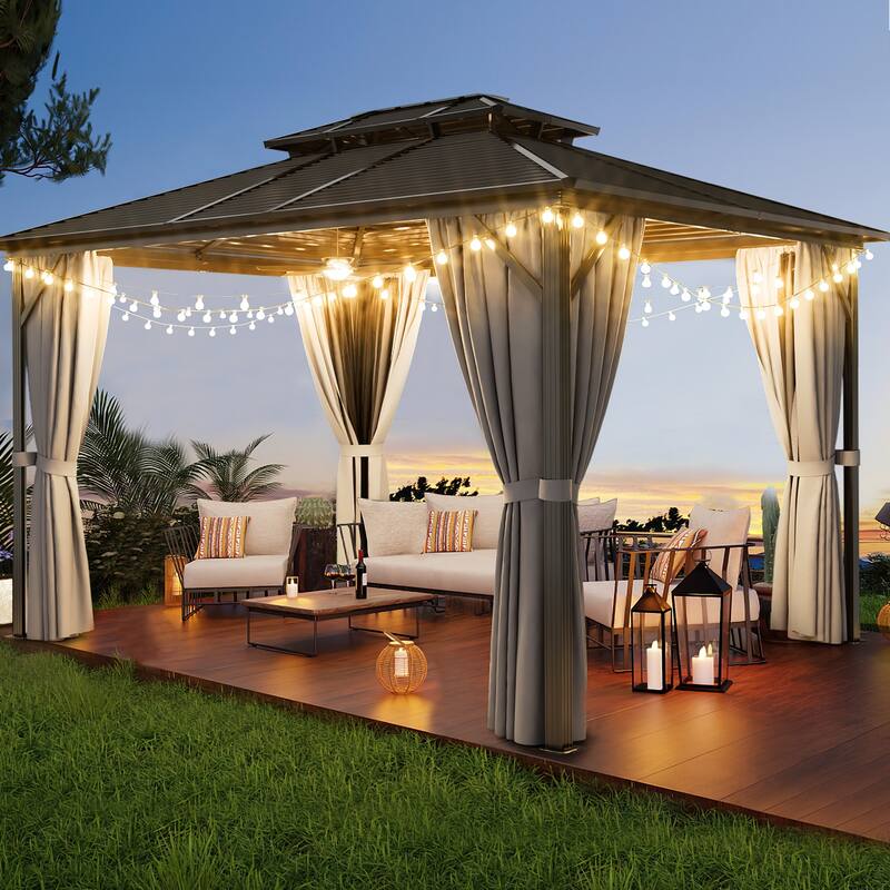 Hardtop Aluminum Gazebo, Outdoor Metal Frame Canopy Gazebo - 10*12FT - Grey