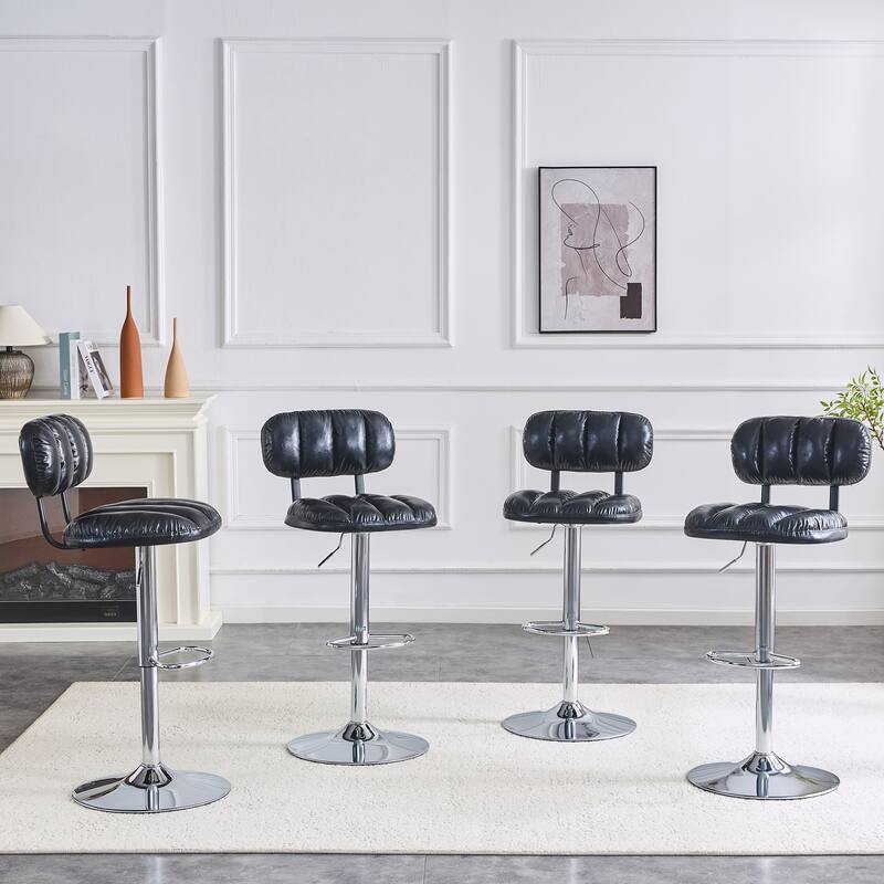 PU Leather Upholstered Bar Stools Set of 2, Adjustable Height Swivel Bar Stools, Dining Chairs with Chrome Base & Footrest