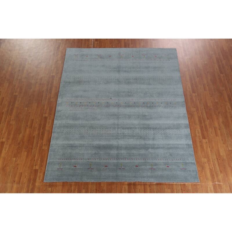 Hand Knotted Oriental 100% Wool Carpet Tribal Animal Pictorial Navy Blue & Blues Gabbeh Area Rug - 9' 11'' X 8' 2''