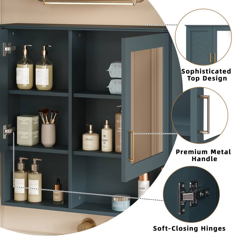 Rossetta Wall Mounted Elegant Sculpted Lines Pattern Bathroom High-Define Mirror Cabinet with Adjustable Shelves