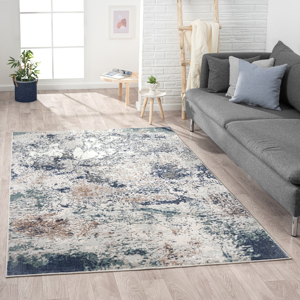 Sevita Abstract Gray/Teal Fresco Indoor Area Rug