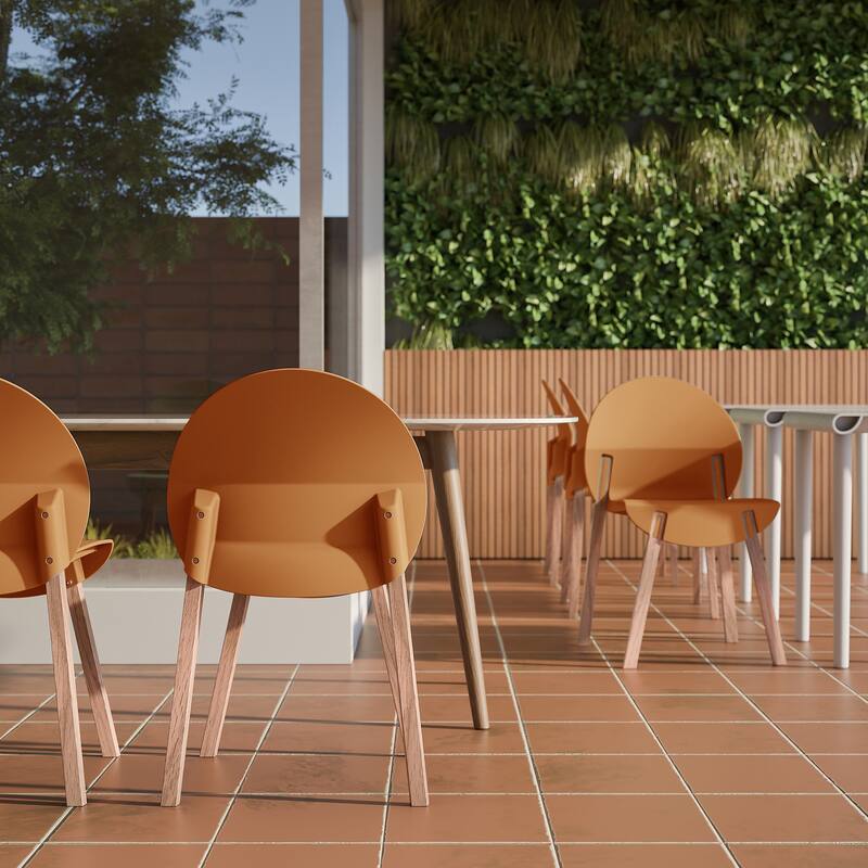 Orange Dining Chair Coffee Chair Club Chair with Wood Legs, Kitchen Chair Leisure Chair Reception Chair Set of 4 - Tropical Orange