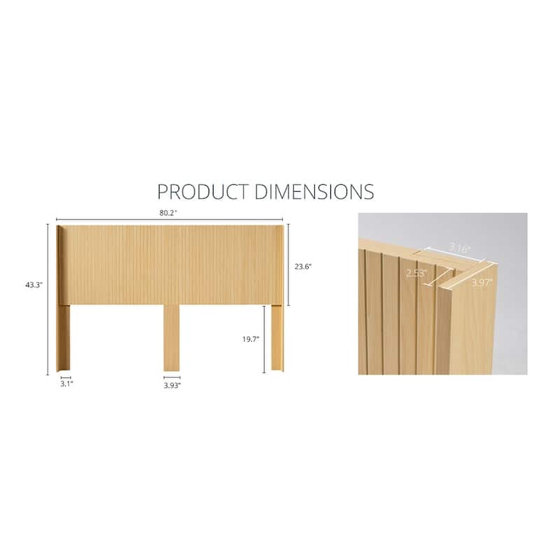 80.2" Wide Wooden King Headboard Only Wall Mounted Fluted Panel