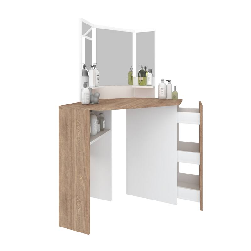 Pearl Corner Storage Makeup Vanity with LED Lights