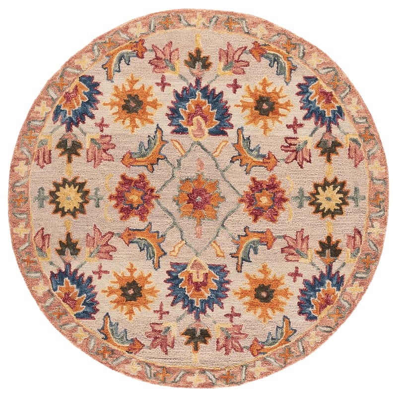 SAFAVIEH Handmade Aspen Miloranka Boho Floral Wool Rug - 5' Round - Ivory/Rust