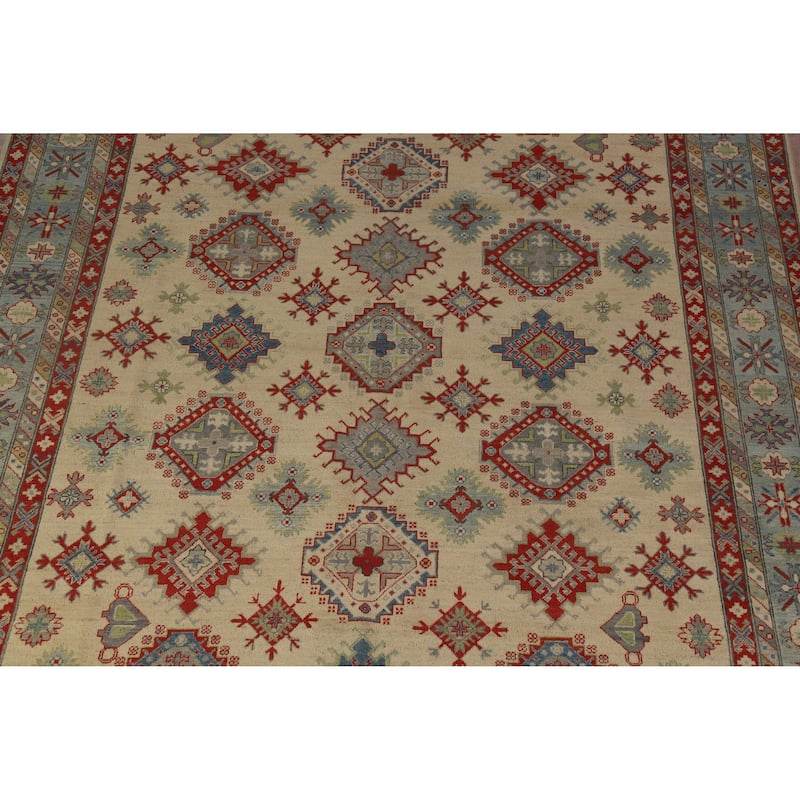 Hand Knotted Oriental 100% Wool Carpet Traditional Geometric Beige & Ivories Kazak Area Rug - 11' 11'' X 8' 10''