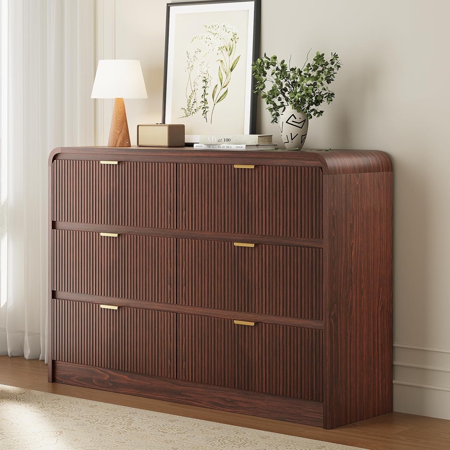 mens dresser 54 Inch Wide Wooden with 6 Drawers, Curved Profile Design, Metal Handles, Walnut Finish - Dark Walnut - Bed Bath & Beyond tall narrow dresser BEAUDRM Women's Easter Dress The Wedding Shop you can take pride Men's Size:11.5 US
