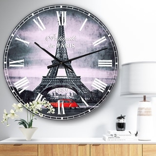 Designart 'Eiffel and Old Red Car' Landscape Oversized Wall CLock