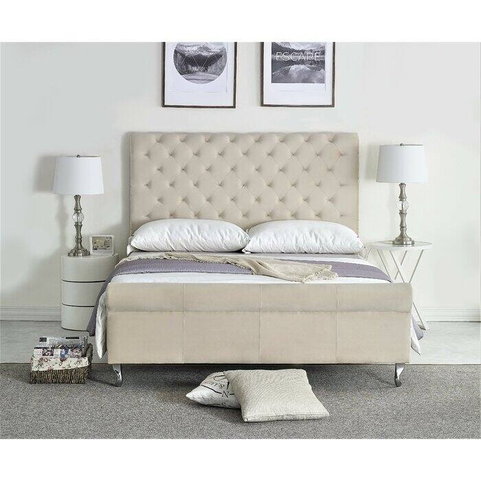 Collinsworth Tufted Low Profile Sleigh Bed - Ivory - Queen