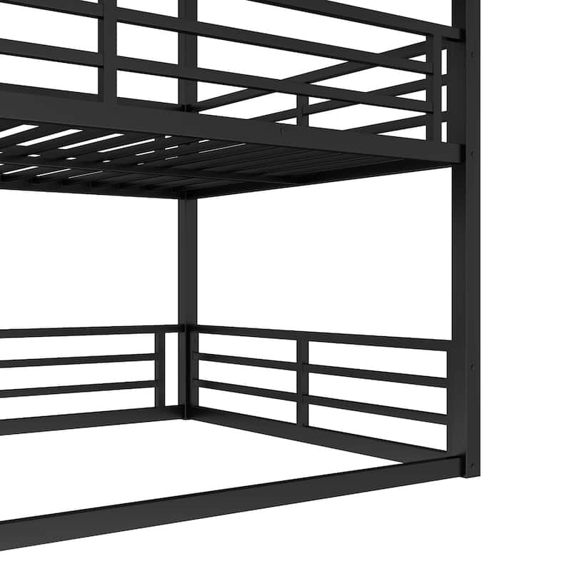 Roomfitters Twin/Full/ Queen Metal Triple Bunk Bed with Safety Guardrails, Heavy-Duty Noise-Reduced Frame, Black