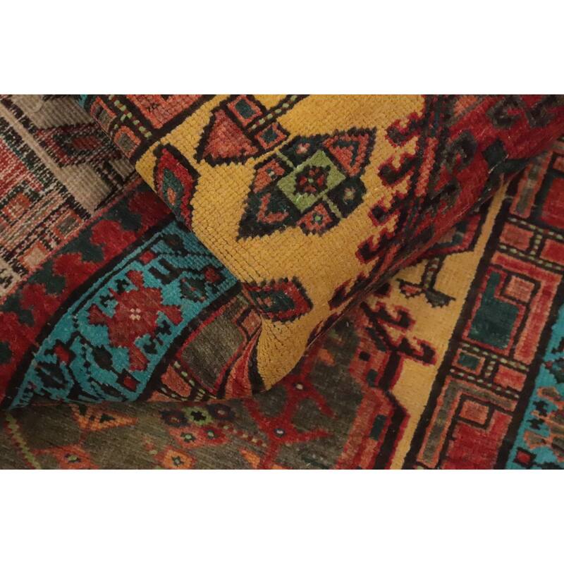 Hand Knotted Oriental 100% Wool Carpet Traditional Geometric Yellow & Gold Ardebil Runner Rug - 7' 1'' X 3' 2''