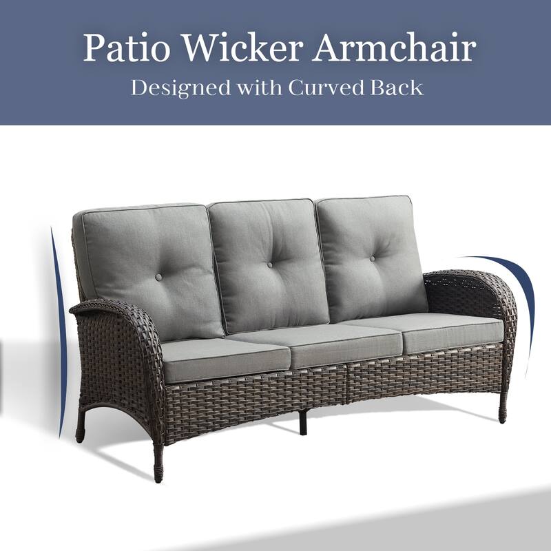 Outdoor Patio 3 Seats Sofa Couch with Ottomans