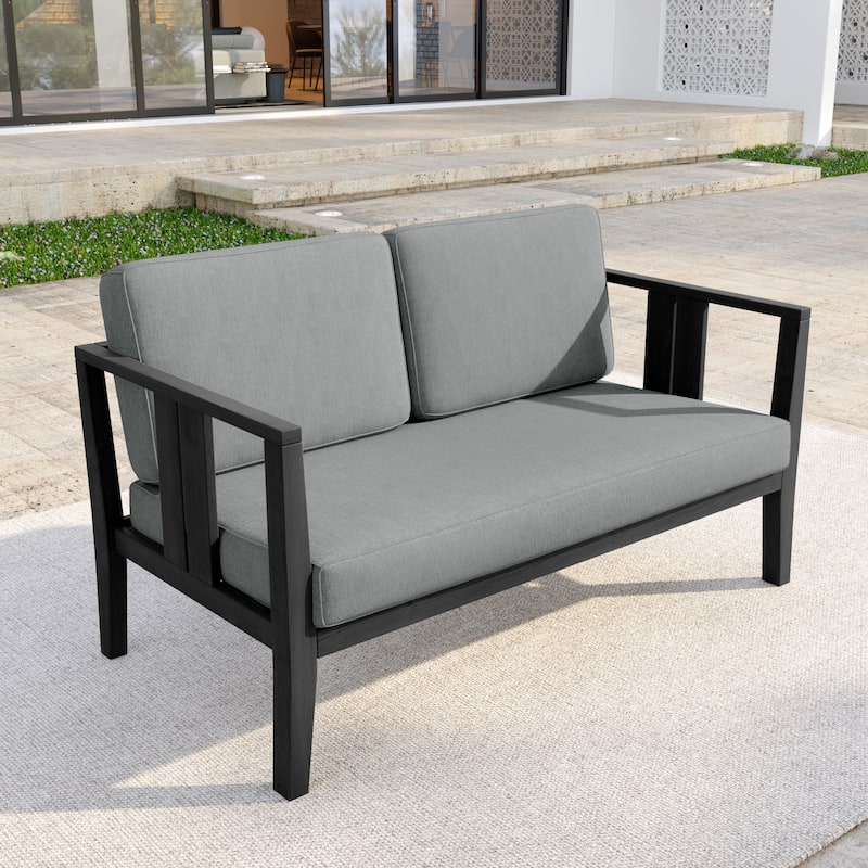 Casual Teak Wood Outdoor Patio Loveseat with Cushions