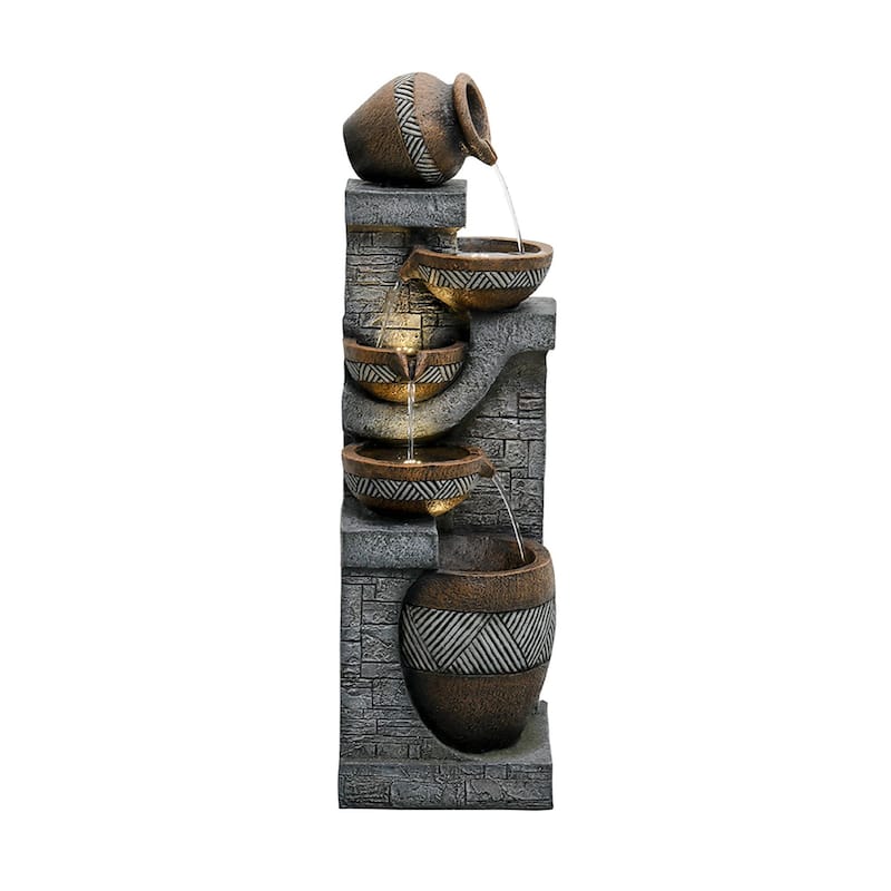 42.5'' Pot Water Fountain with Lights Resin Water Feature