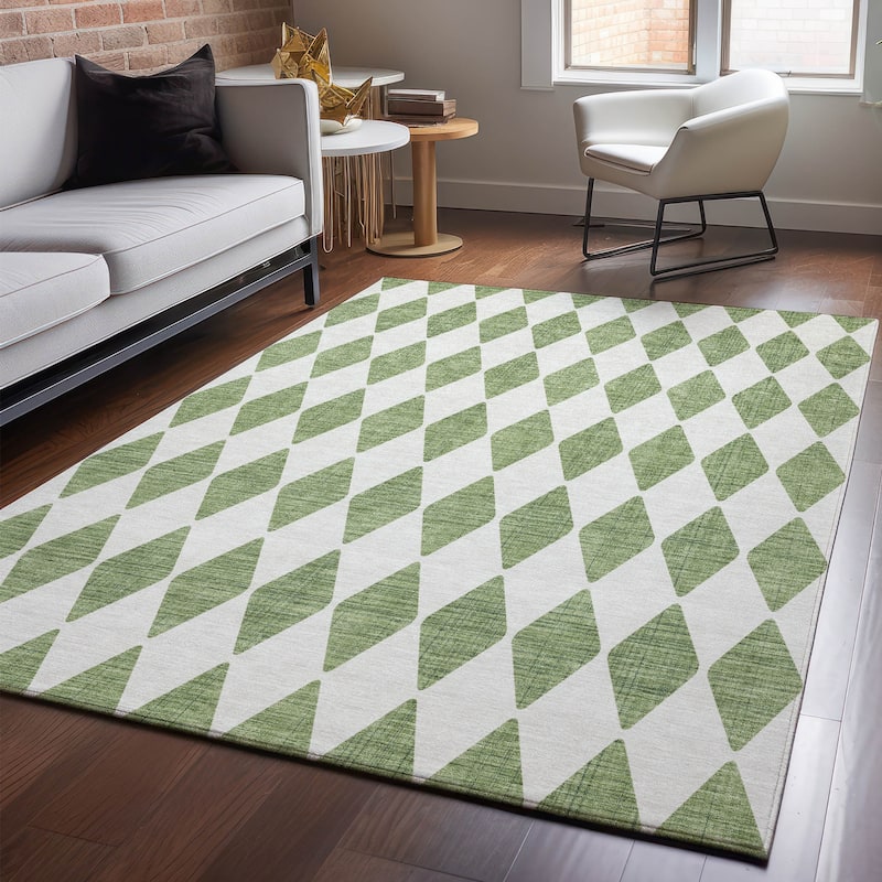 Premium Washable Super Soft Modern Diamond Mayfield Rug - Green - 9' x 12' - Rectangle