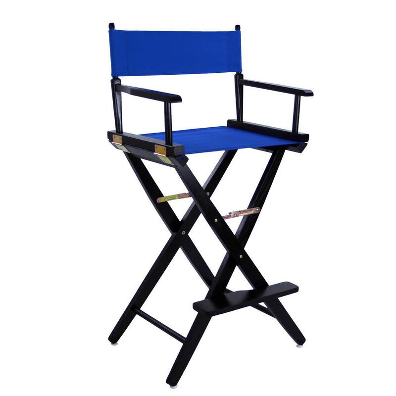 American Trails Extra-Wide 30-inch Premium American Oak Bar-Height Directors Chair - black frame/ royal blue canvas