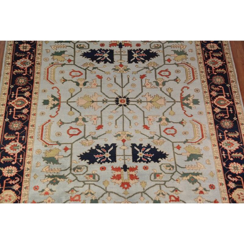 Light Blue Oushak Indian Area Rug Handmade Wool Carpet - 9'0"x 11'8"