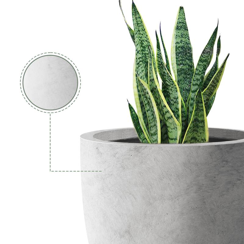 Plantara 18" H Raw Concrete Round Flower pot, Modern planter with Drainage Hole, Outdoor Plant pot for Garden