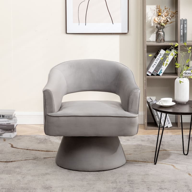 SEYNAR Modren Velvet Living Room Swivel Arm Barrel Chair with Tufted Back - Grey