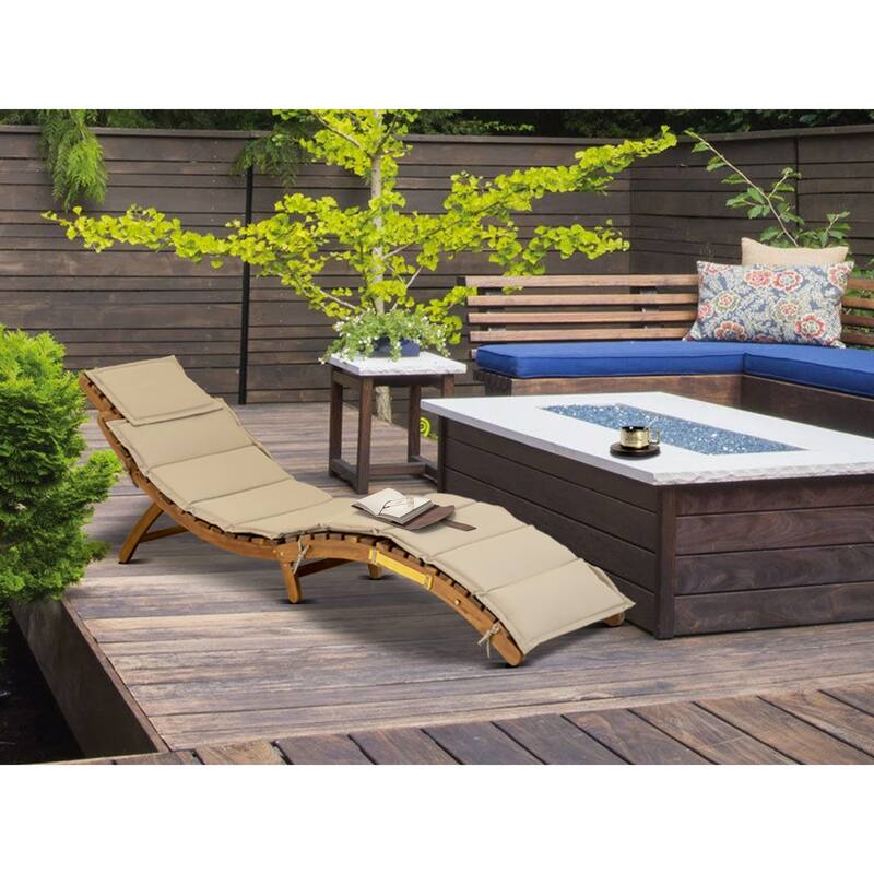 East West Furniture Helena Patio Chaise Lounge - Outdoor Acacia Wood Sunlounger Chairs for Poolside, Deck, Lawn, Natural Oil - BHNU1NA