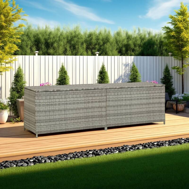 Outdoor Storage Cabinet, 79 Inch Light Gray Poly Rattan and Metal