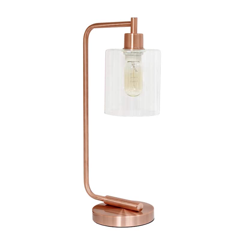 Antique Style Industrial Iron Lantern Desk Lamp with Glass Shade - Without Bulb - Rose Gold