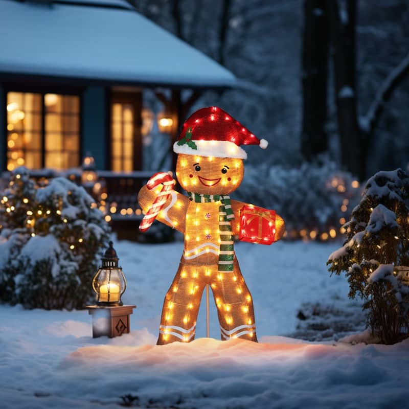 VEIKOUS 5 ft. Gingerbread Man Stake Christmas Holiday Decoration with Warm White LED