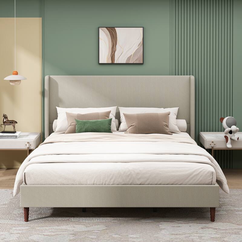 King Size Linen Bed Frame with sturdy legs