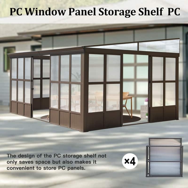 Domi Wall-Mounted Sunroom with Sloped PC Roof and Lockable Sliding Doors