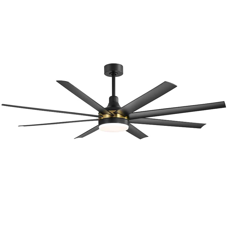 65 Inch Black Large Ceiling Fan with Light Remote(8-Blade)