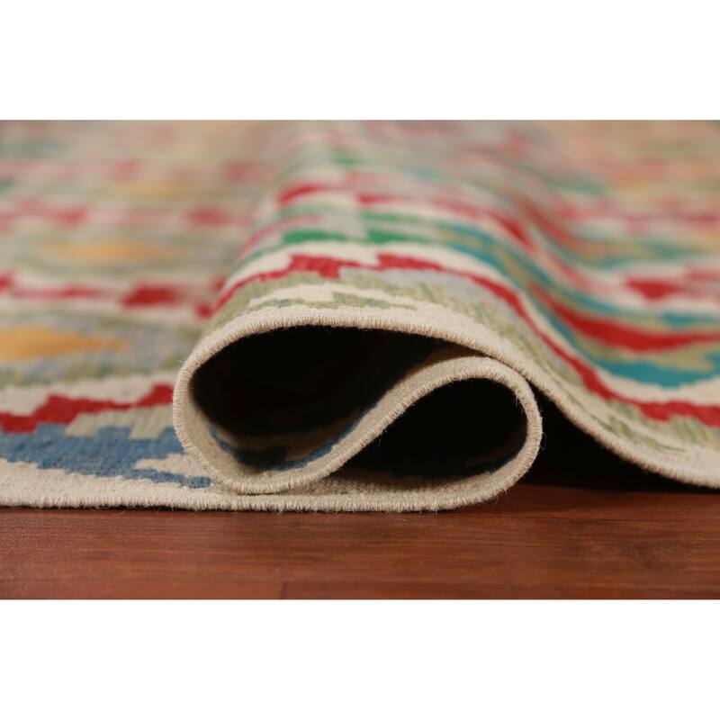 Hand Woven Oriental 100% Wool Carpet Southwestern Geometric Multi-Colored Kilim Area Rug - 8' 7'' X 6' 0''