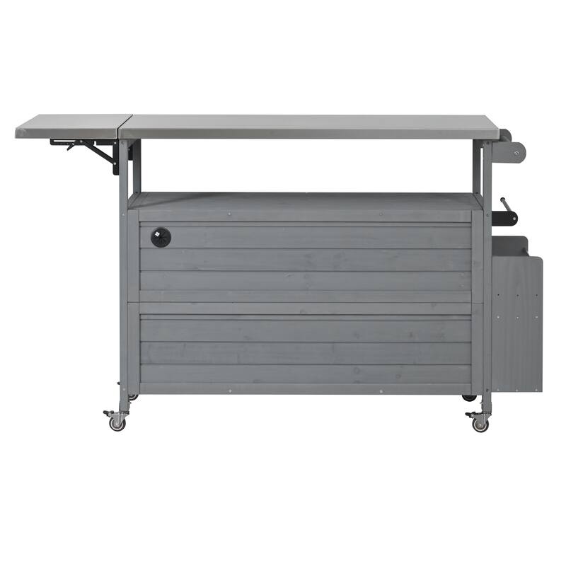 Portable Foldable Outdoor Kitchen Cart with Storage Cabinet and Lockable Wheels