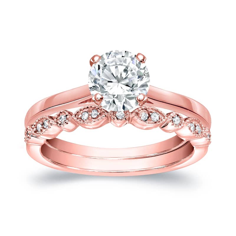 Auriya 14k Gold 1 1/6ctw Vintage Round Solitaire Diamond Engagement Ring Set - Rose - 4