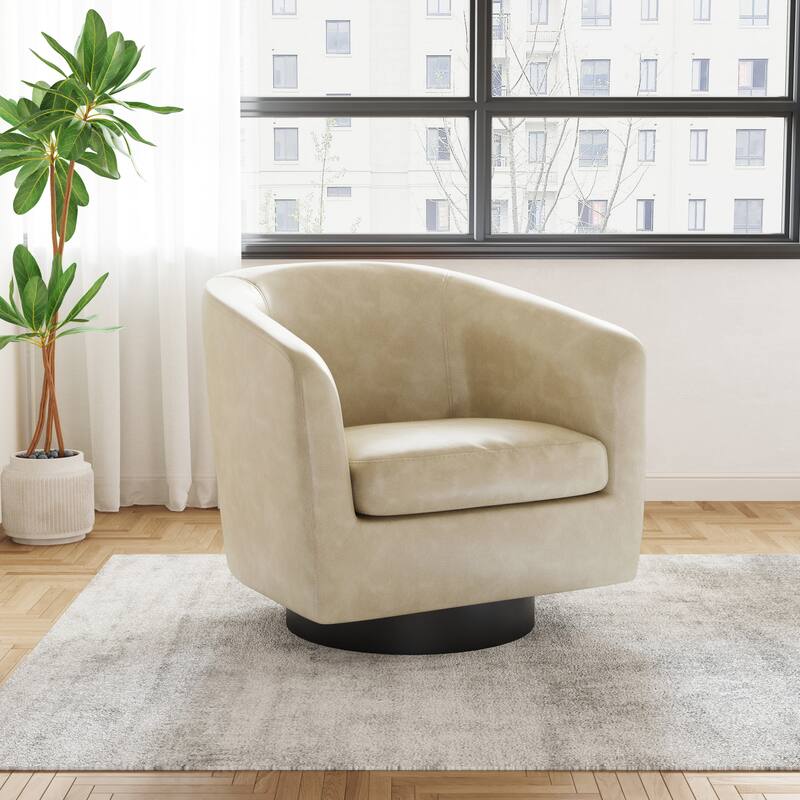 Faux Leather Wide Seat Swivel Barrel Chair