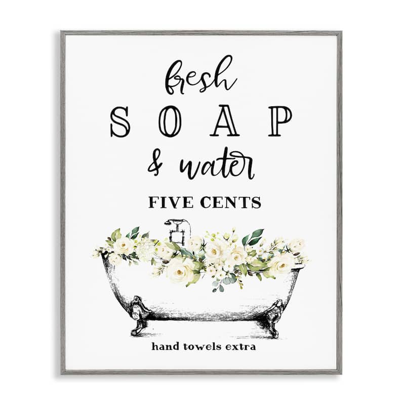 Stupell Fresh Soap And Water Bath Tub Bathroom Design Framed Wall Art, Design By Artist Lettered and Lined - Multi-Color