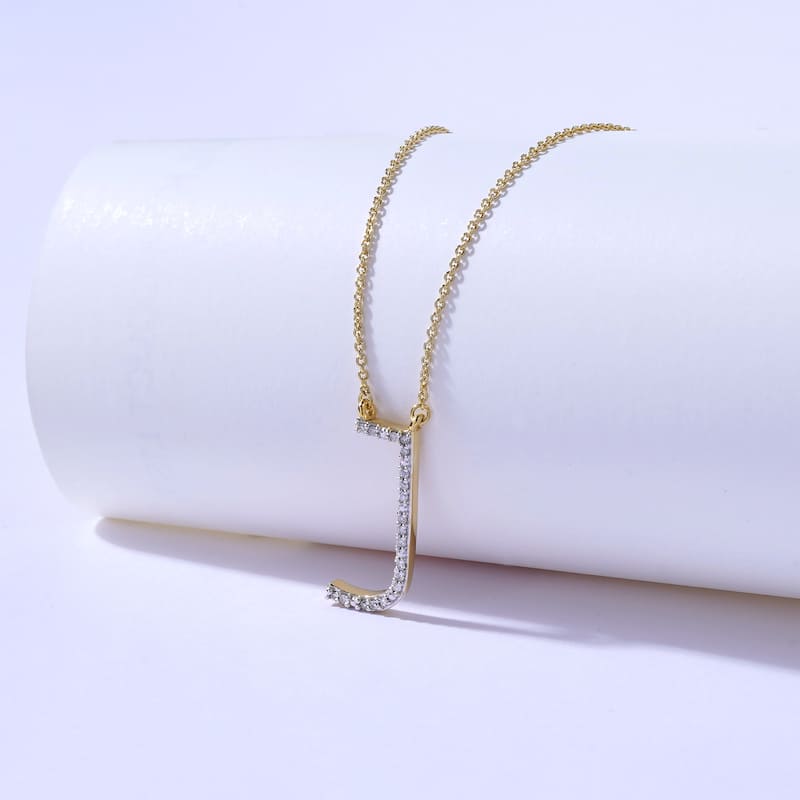 1/20ct TDW Diamond Classic Initial Pendant Necklace in Silver for Women - J - Yellow