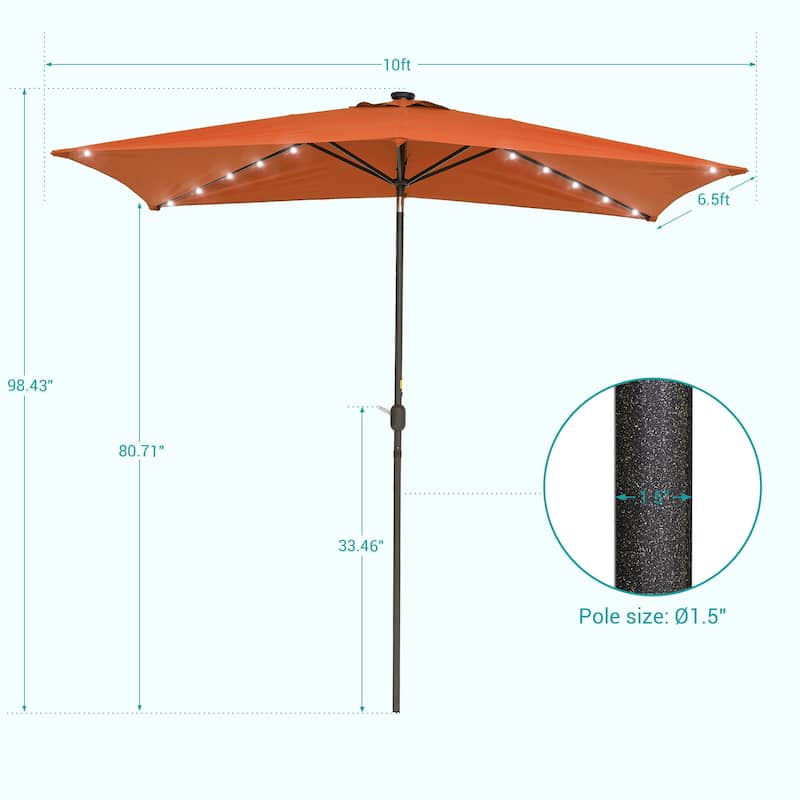 Bonosuki 10 x 6.5ft LED Patio Rectangular Umbrella Outdoor Market Umbrella Aluminium/Steel with Tilt and Crank