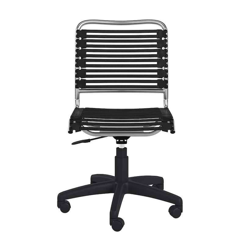 37" Black and Chrome Flat Bungee Cord Low Back Office Chair - 18.12" W x 37.21" H x 24" D - Black