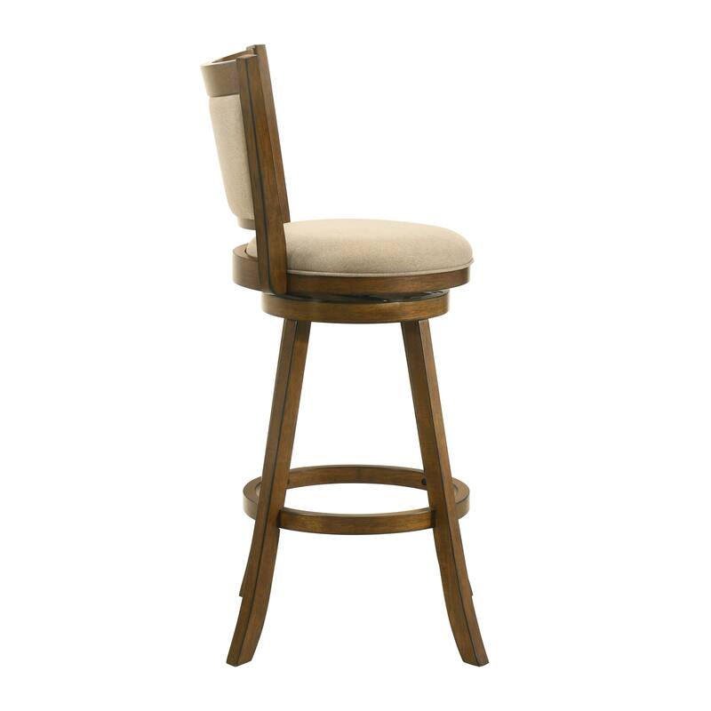 Aiden Modern Farmhouse Swivel Wood Counter Height Kitchen Bar Stool in Sepia Brown Finish with Fabric Upholstered Seat