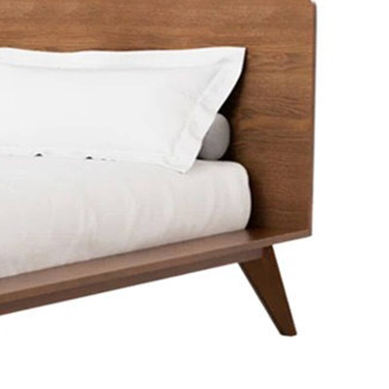 Stacy King Size Bed w Panel Headboard, Angled Legs, Walnut Brown Wood