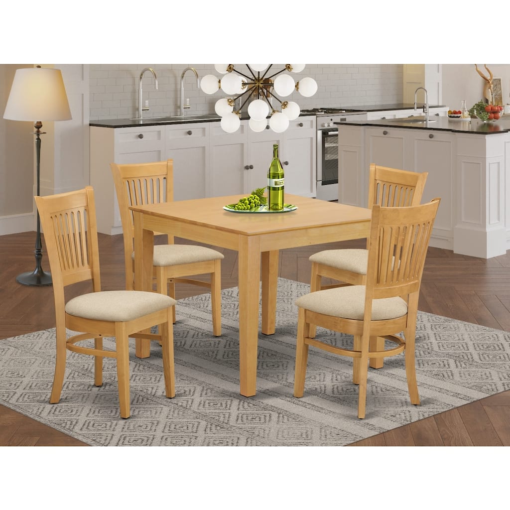 5-Piece Natural Oak Finish Solid Wood Top - Dining Room Set - Seats 4