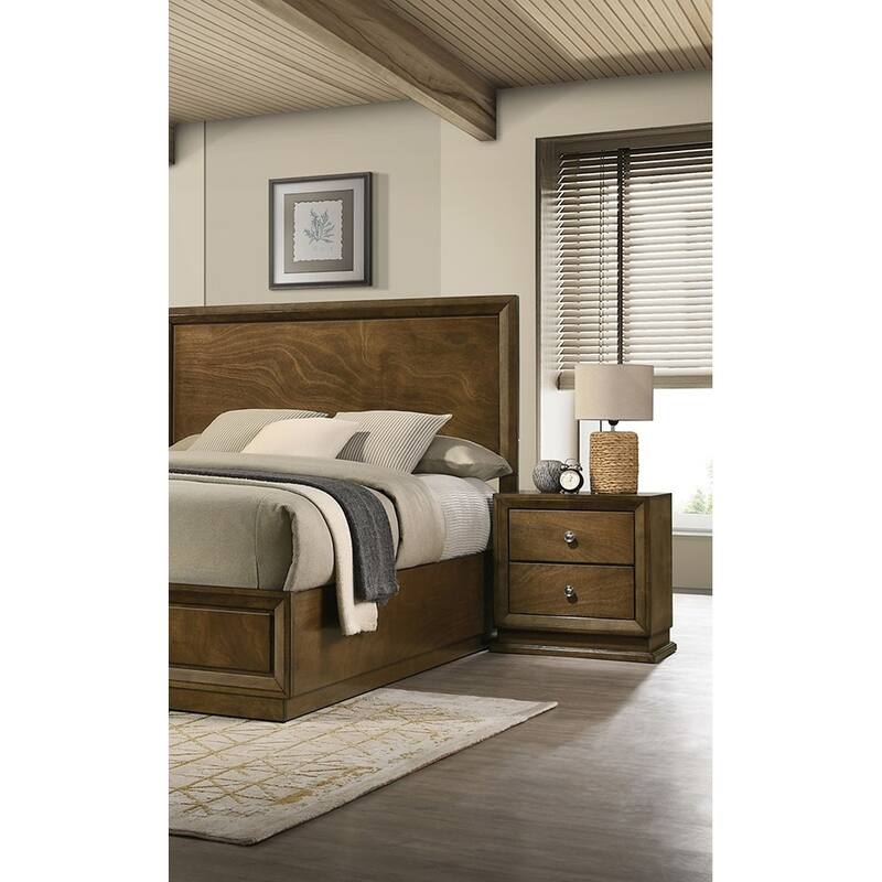 Wooden Nightstand with 2 Drawers, Multi-functiona Bedroom Coffee Table, Sofa Side Table with Bronze Metal Knob