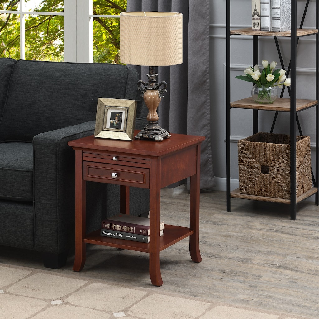 Convenience Concepts American Heritage Logan 1 Drawer End Table with Pull-Out Shelf