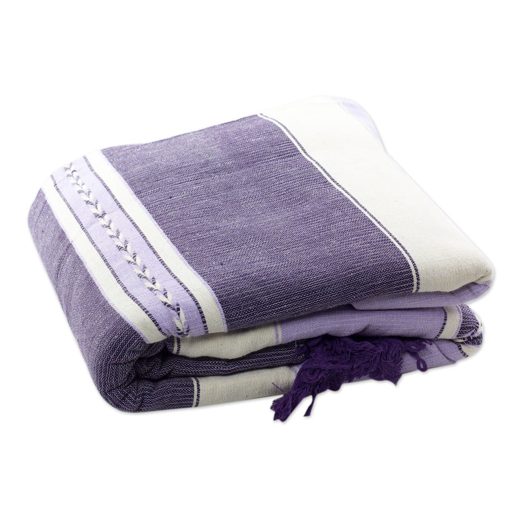 Handmade Lavender Warmth (twin) Zapotec cotton bedspread (Mexico)