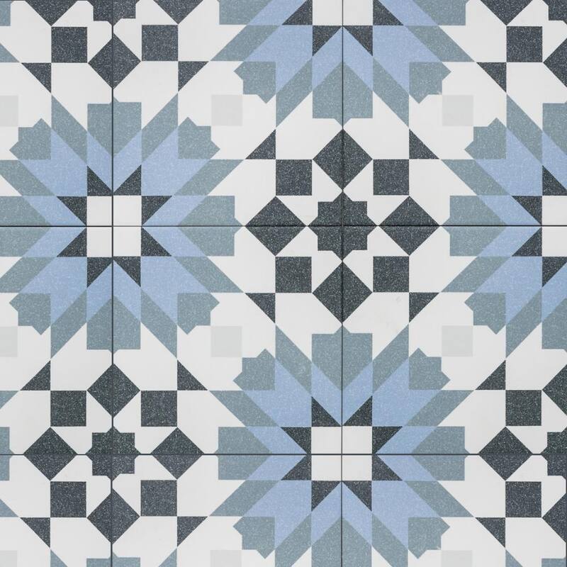Garden Peony 8x8 Blue Matte Porcelain Tile - Floor & Wall