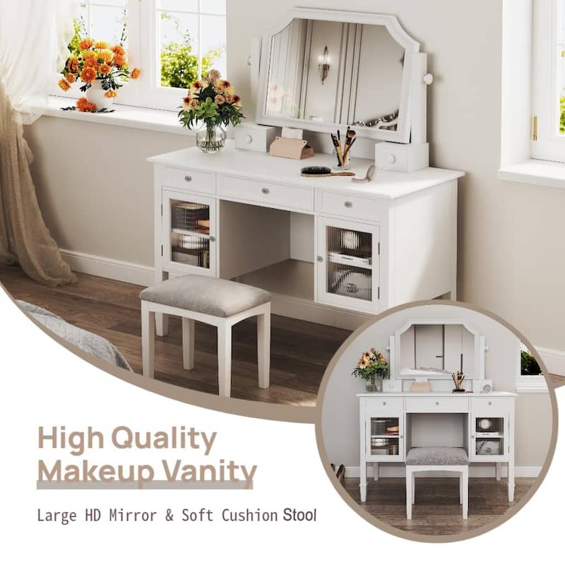 44.4" Makeup Vanity Desk with Large Adjustable Mirror, Dressing