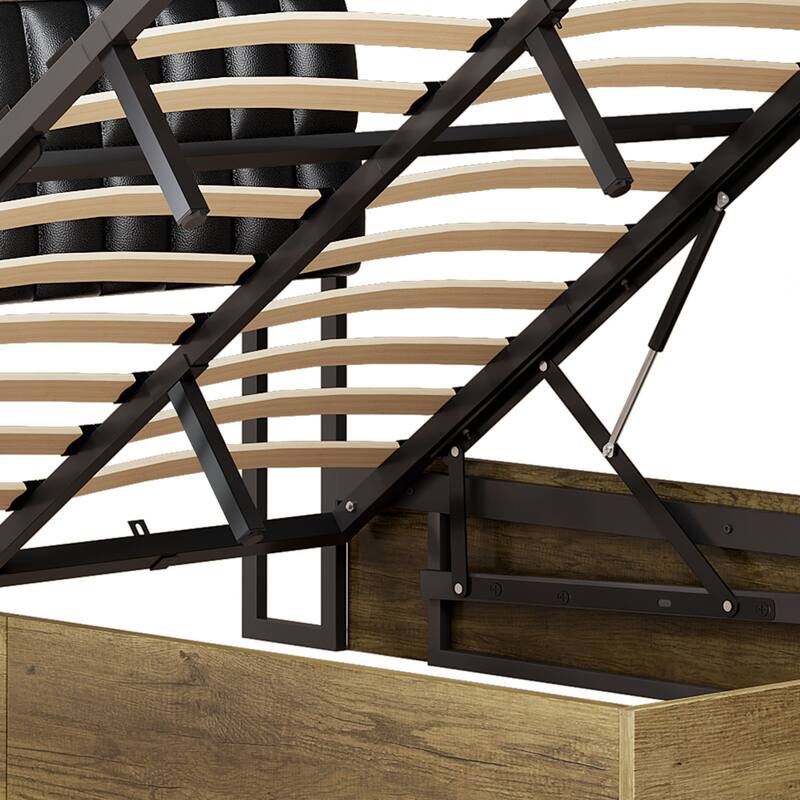 Moasis Lift-Up Storage Bed Frame with Charging Station & Storage Headboard