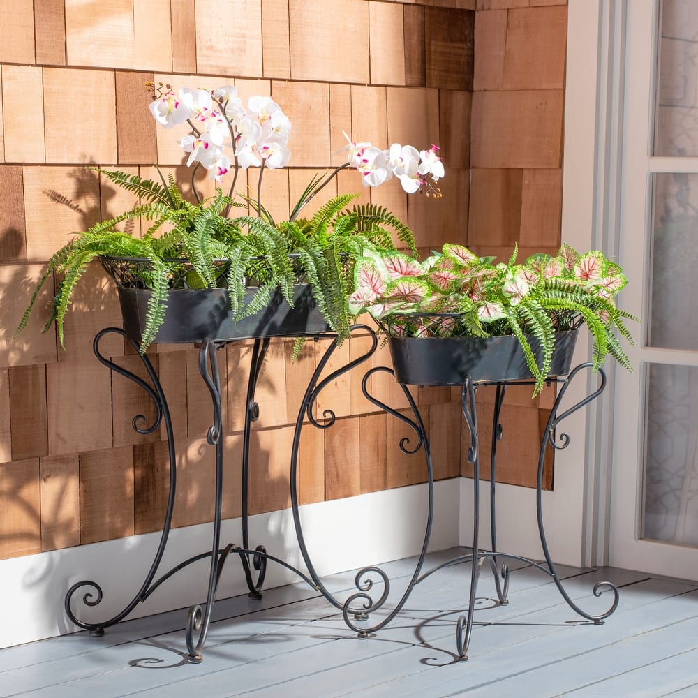 SAFAVIEH Kaya Victorian Scroll Iron Outdoor Planter Set of 2 - 28.4" W x 15.4" D x 32.7 H - 28Wx32Dx15H